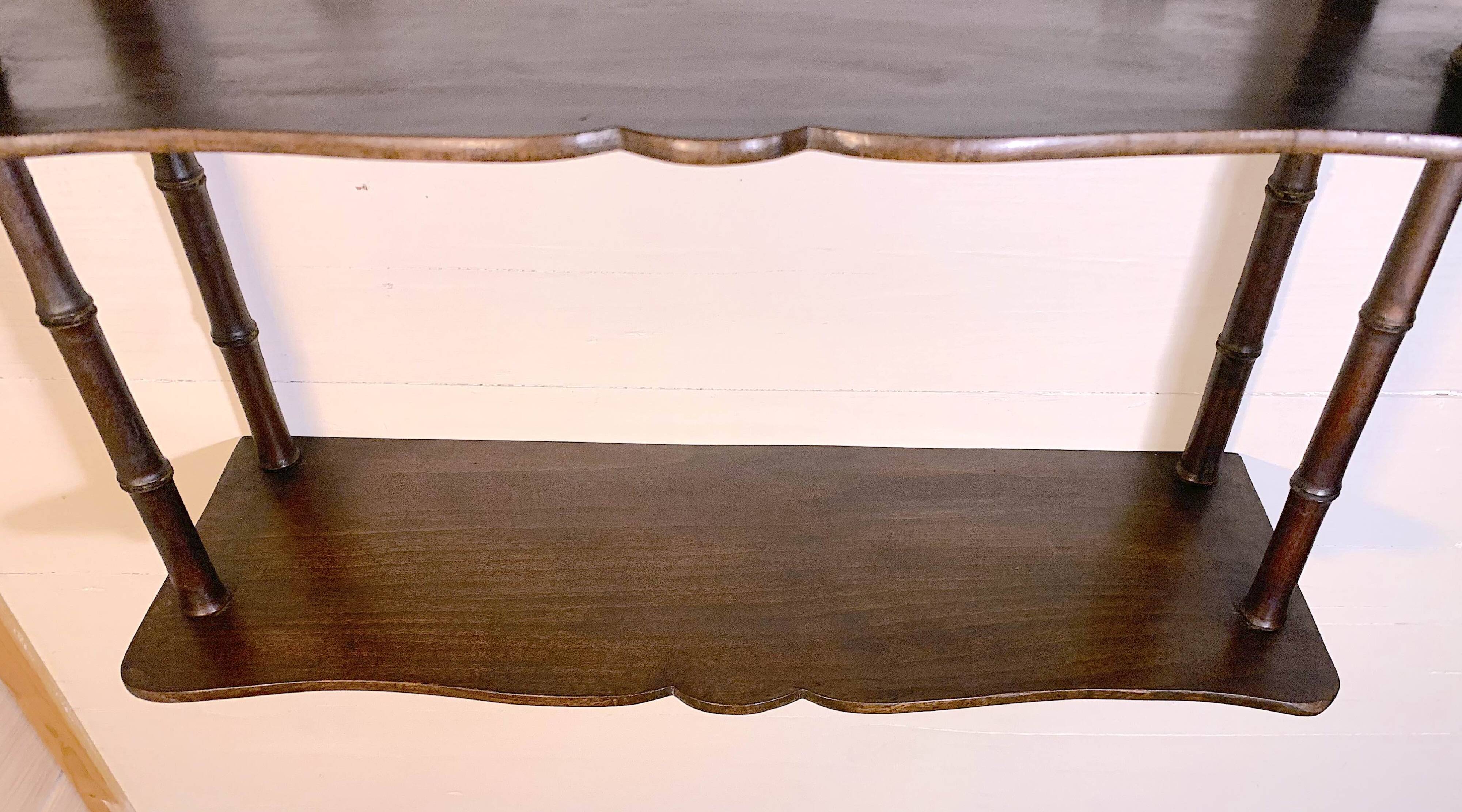 Mini fake bamboo shelf from the beginning of the 20th century in walnut, France