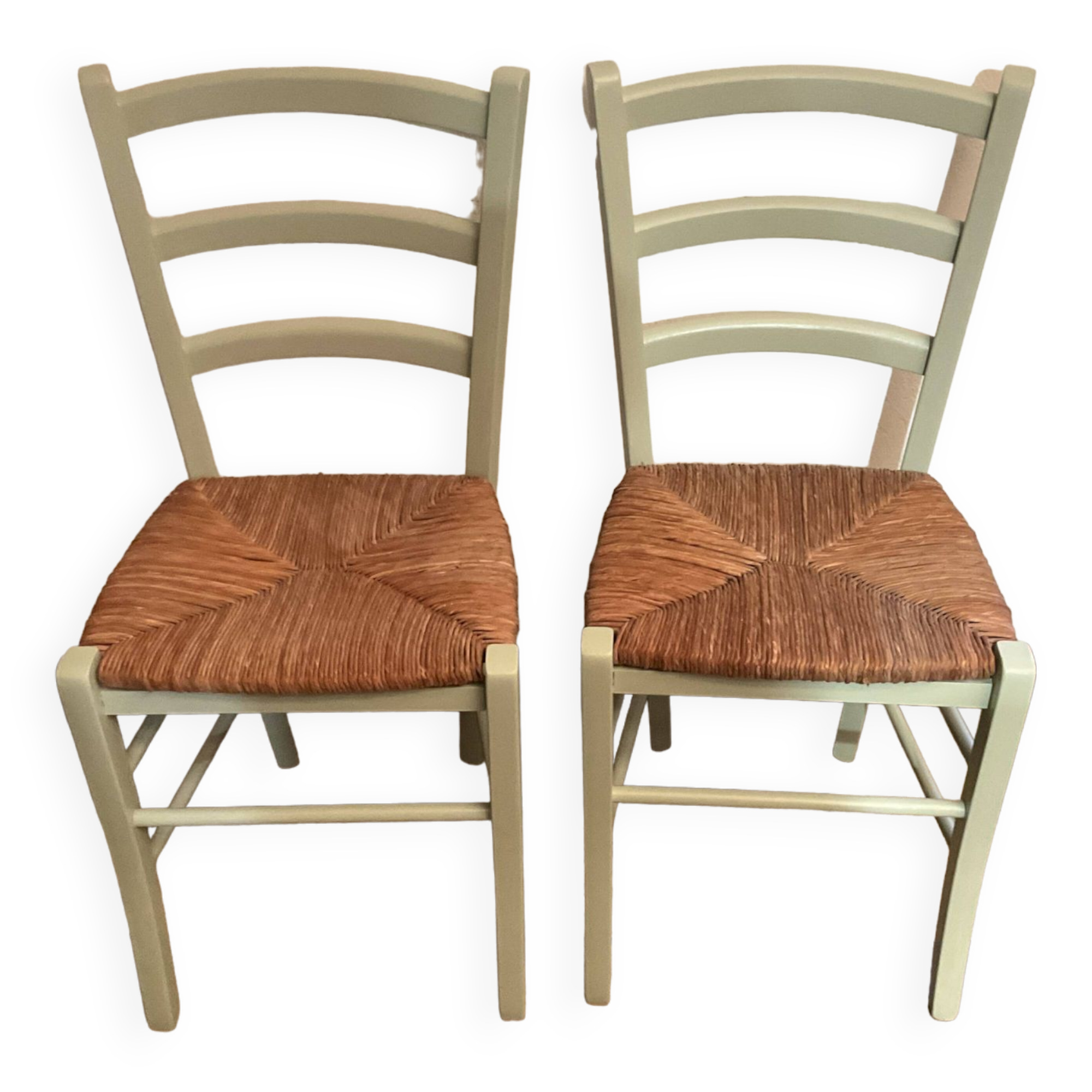 Pair of green straw chairs