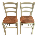 Pair of green straw chairs