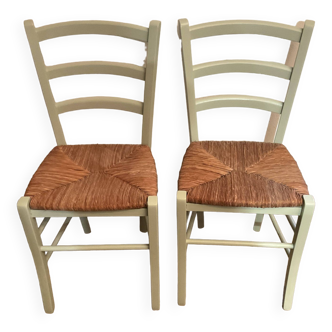 Pair of green straw chairs