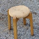 Pair of Scandinavian birch and sea rush stools from the 70s/80s