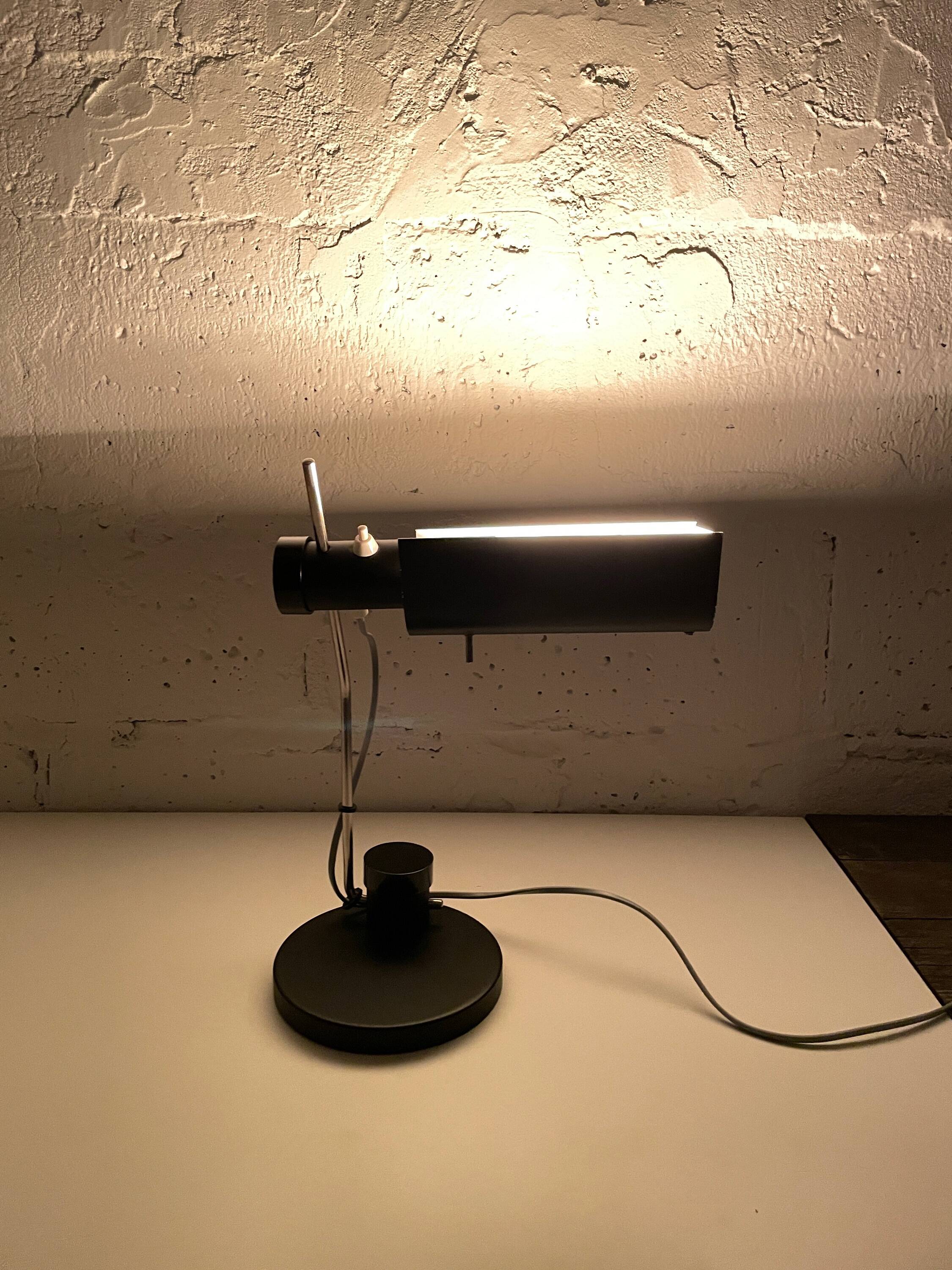 Black desk lamp by Oskar Immerschied for PGH Metalldrücker Halle