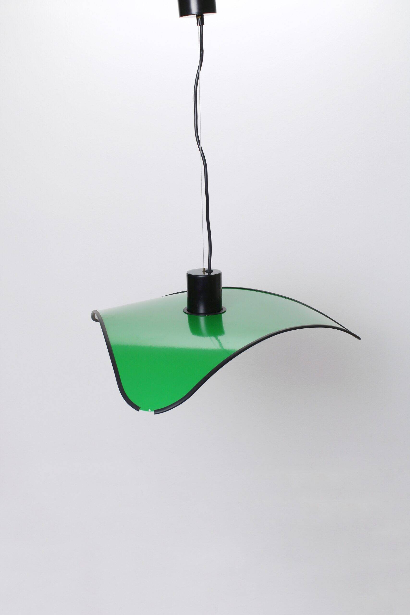 Triangular green metal pendant lamp by IBIS, 1980s