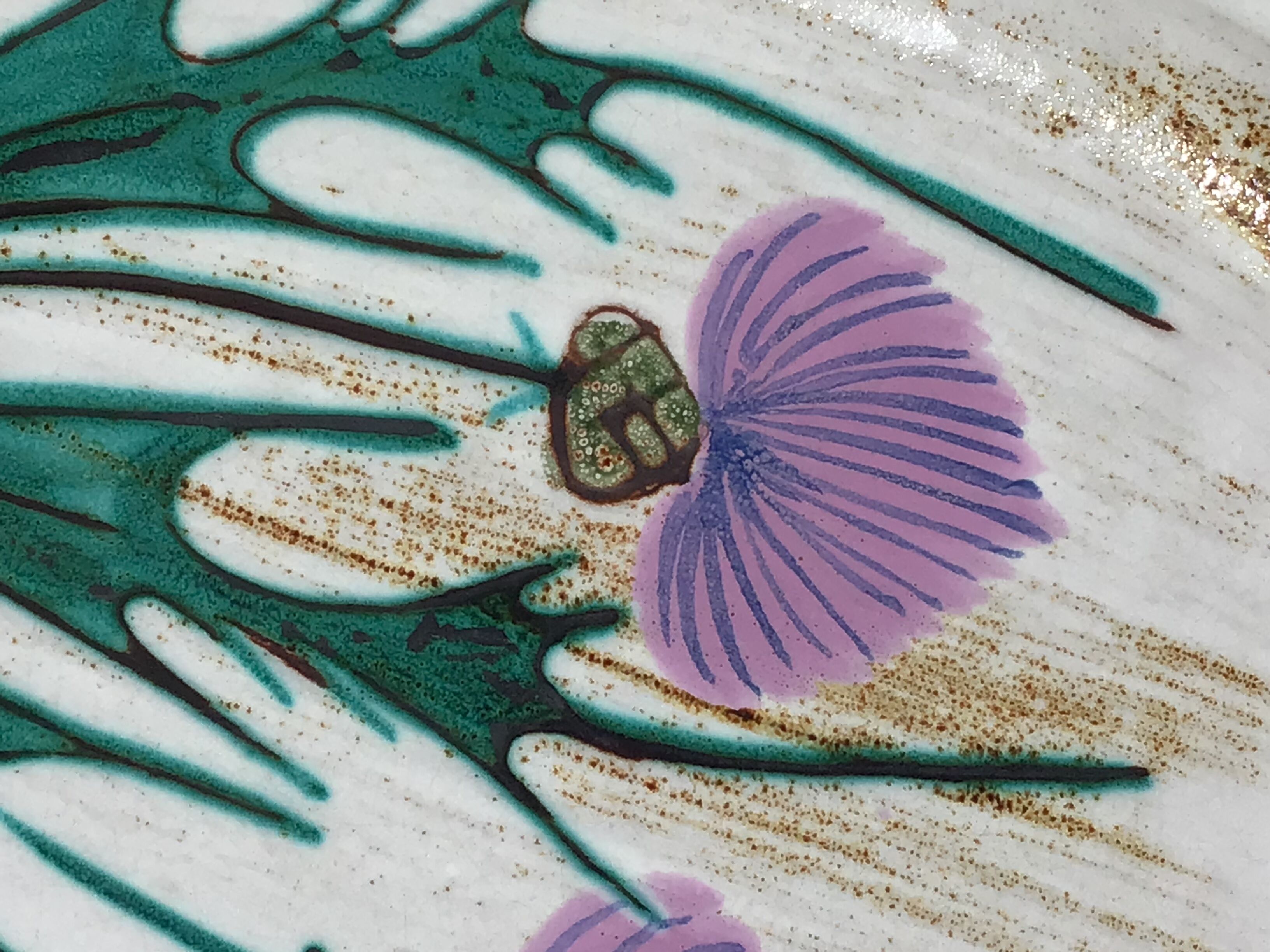 Oval dish Vallauris handmade thistles