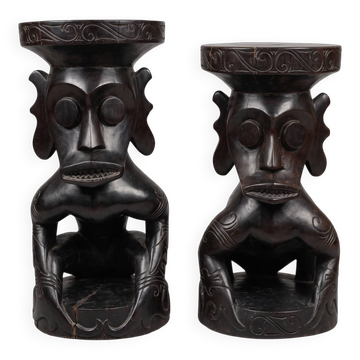 Set of stools / small tables in carved wood
