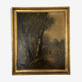 Oil painting on old canvas signed "Fernanoez" vintage gilded wood frame 62x53 cm