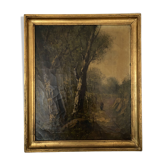 Tableau huile sur toile ancienne signé "Fernanoez" cadre bois doré vintage 62x53 cm