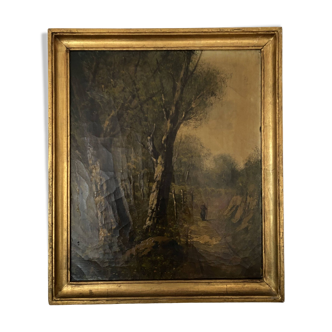Tableau huile sur toile ancienne signé "Fernanoez" cadre bois doré vintage 62x53 cm