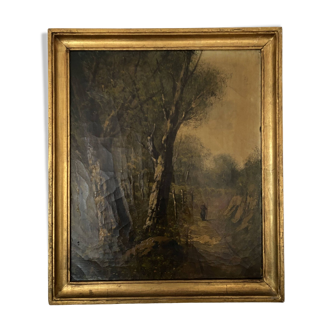 Oil painting on old canvas signed "Fernanoez" vintage gilded wood frame 62x53 cm