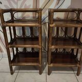 Pair of vintage bamboo and rattan bedside tables/shelves