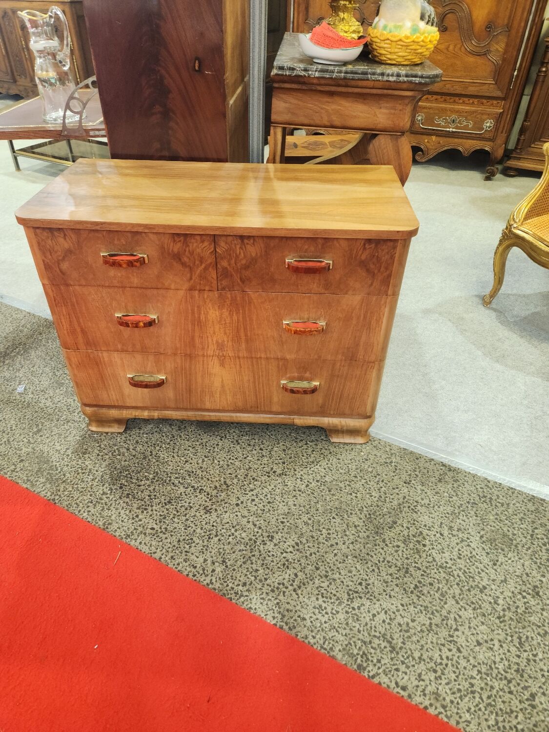Walnut art deco chest of drawers