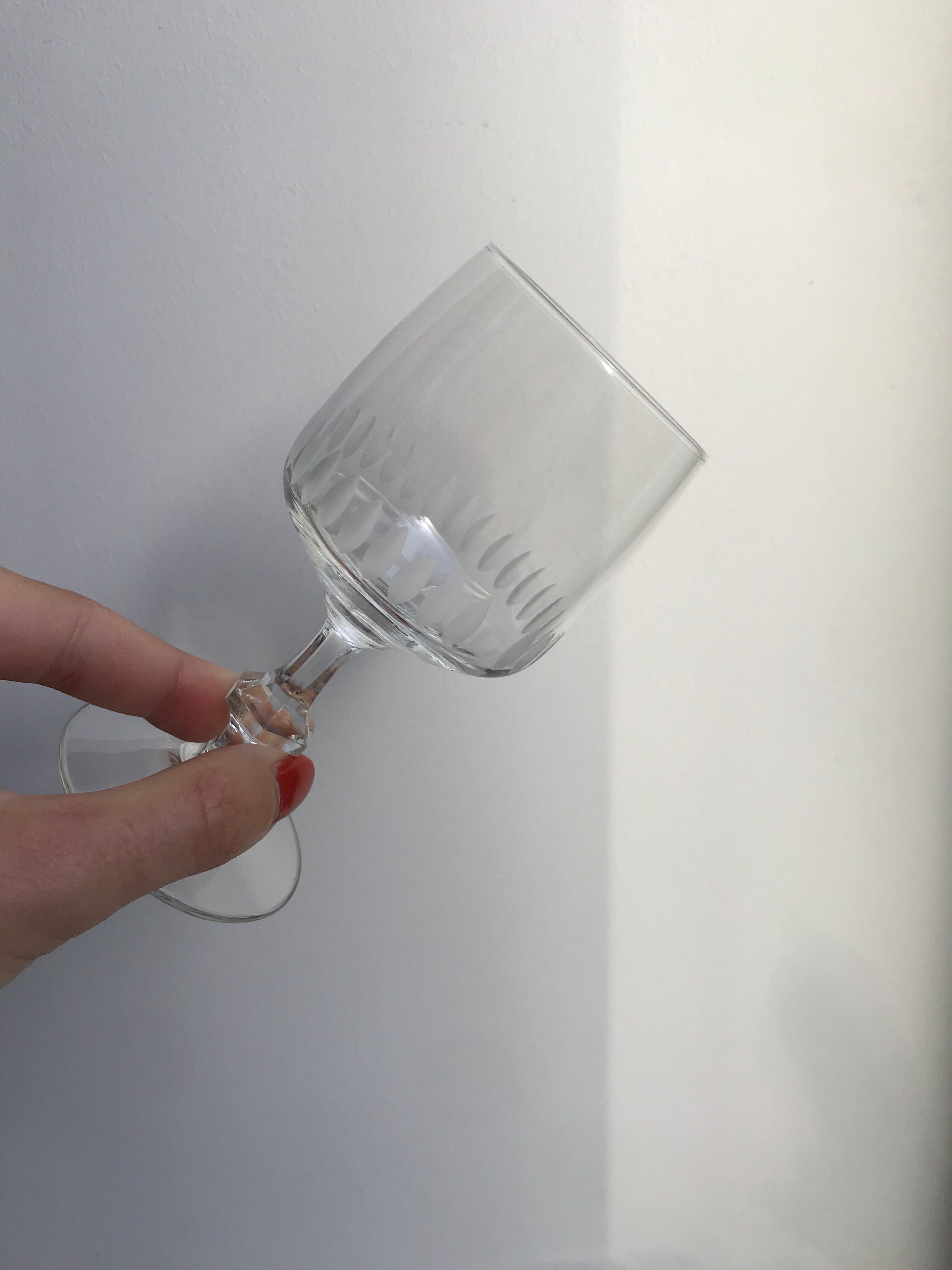 Set of 6 small crystal wine glasses engraved 30-40s