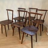 Set of 6 brutalist wooden chairs