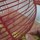 very large vintage red metal basket with handle