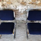 Pair of vintage chrome and blue microfibre armchairs circa 70