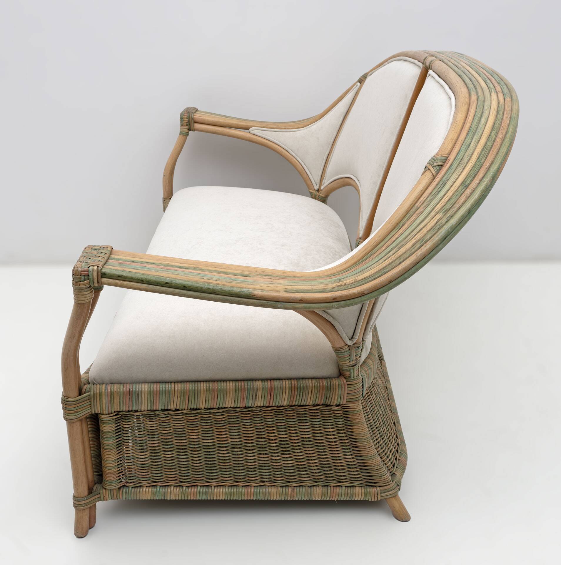 Mid-century Modern Italian Rattan and Wicker Two Armchairs and Sofa, 1970s