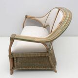 Mid-century Modern Italian Rattan and Wicker Two Armchairs and Sofa, 1970s