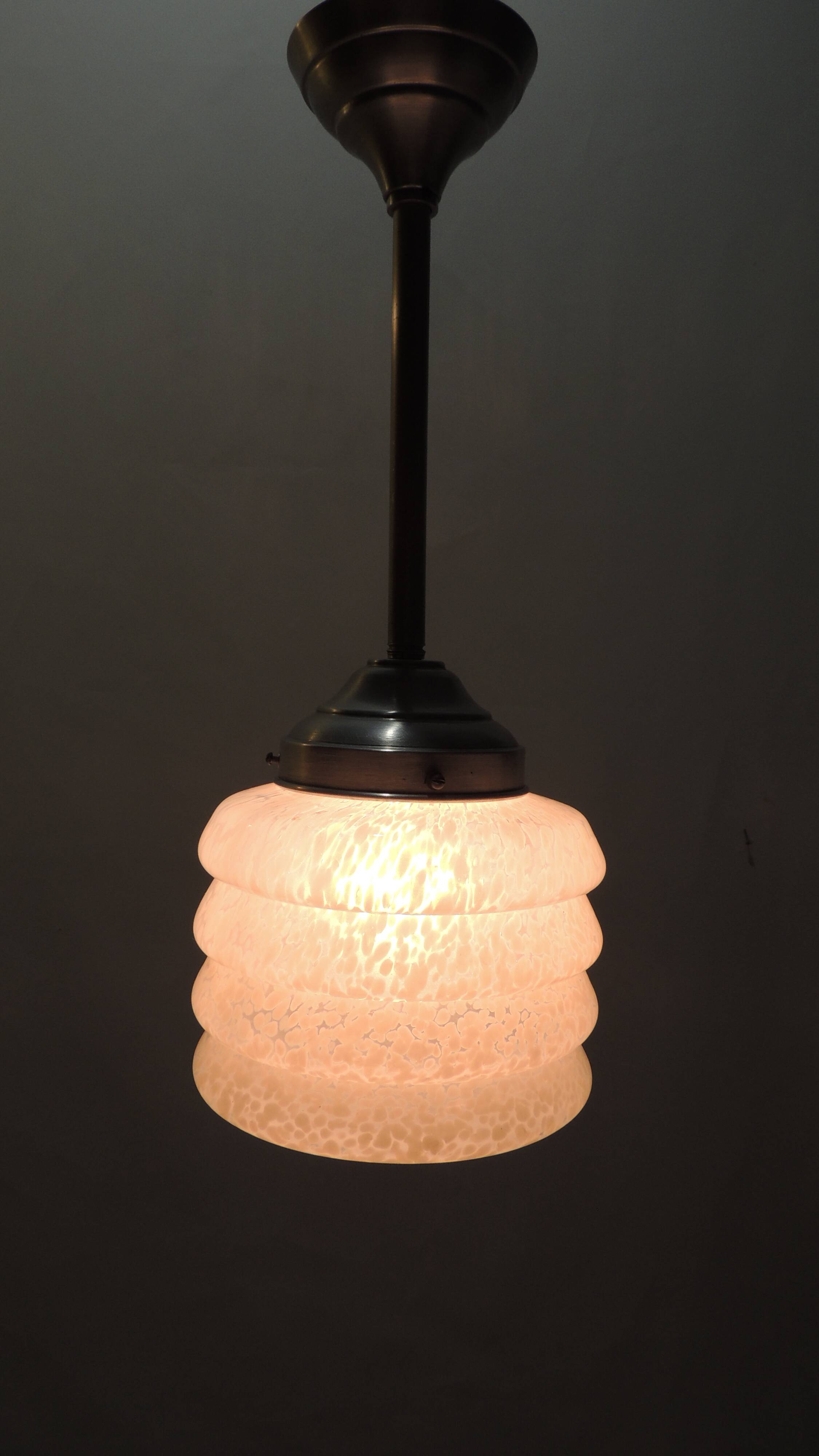 Vintage pendant light in white speckled opaline glass
