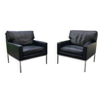 set of 2 60s leather armchairs