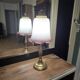 Small tulip-shaped table lamp in frosted glass, mushroom style.