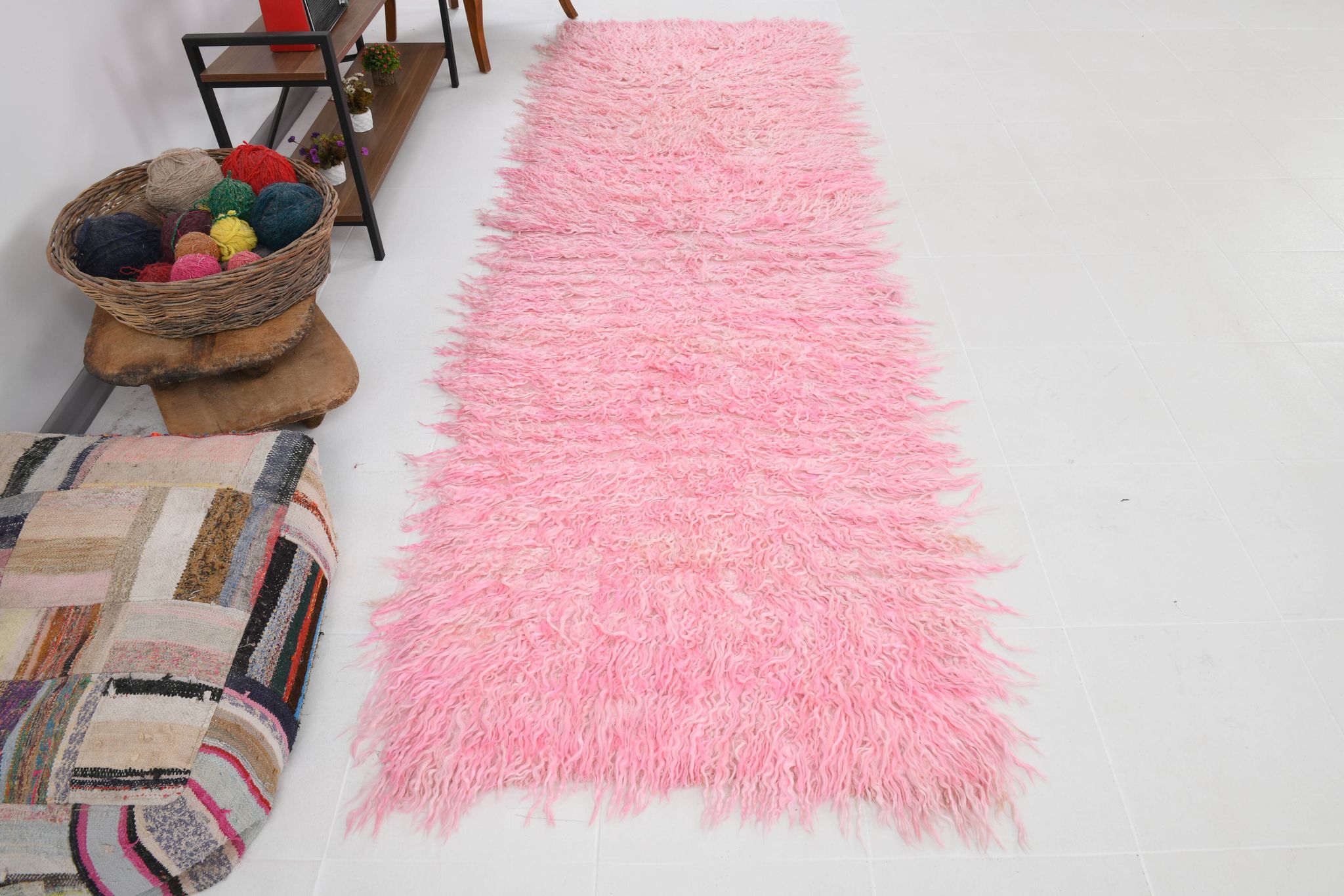 Tapis runeur rose vintage 98x314cm