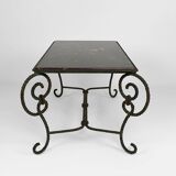 Coffee table in patinated wrought iron and black marble, circa 1940