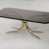 Vintage brass hollywood regency gold glamour coffee table with glass top, 1970s