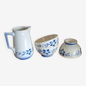 Old set of 3 bowls and jug KG Lunéville model Liseron