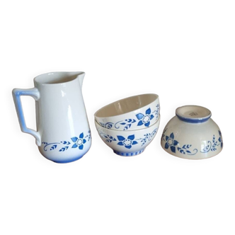 Old set of 3 bowls and jug KG Lunéville model Liseron