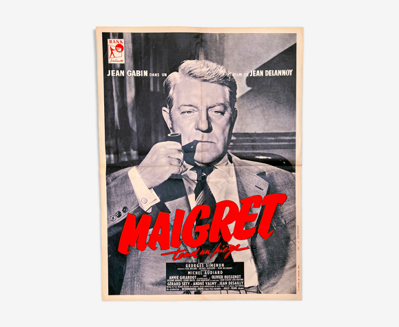 Affiche vintage cinématographique authentique de 1958 "Maigret tend un piège"