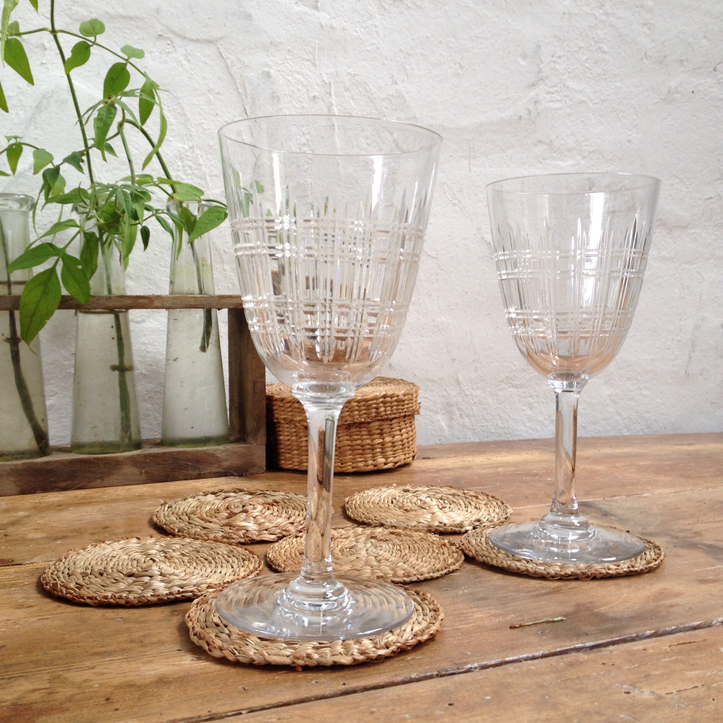 Under wicker glass and their  box