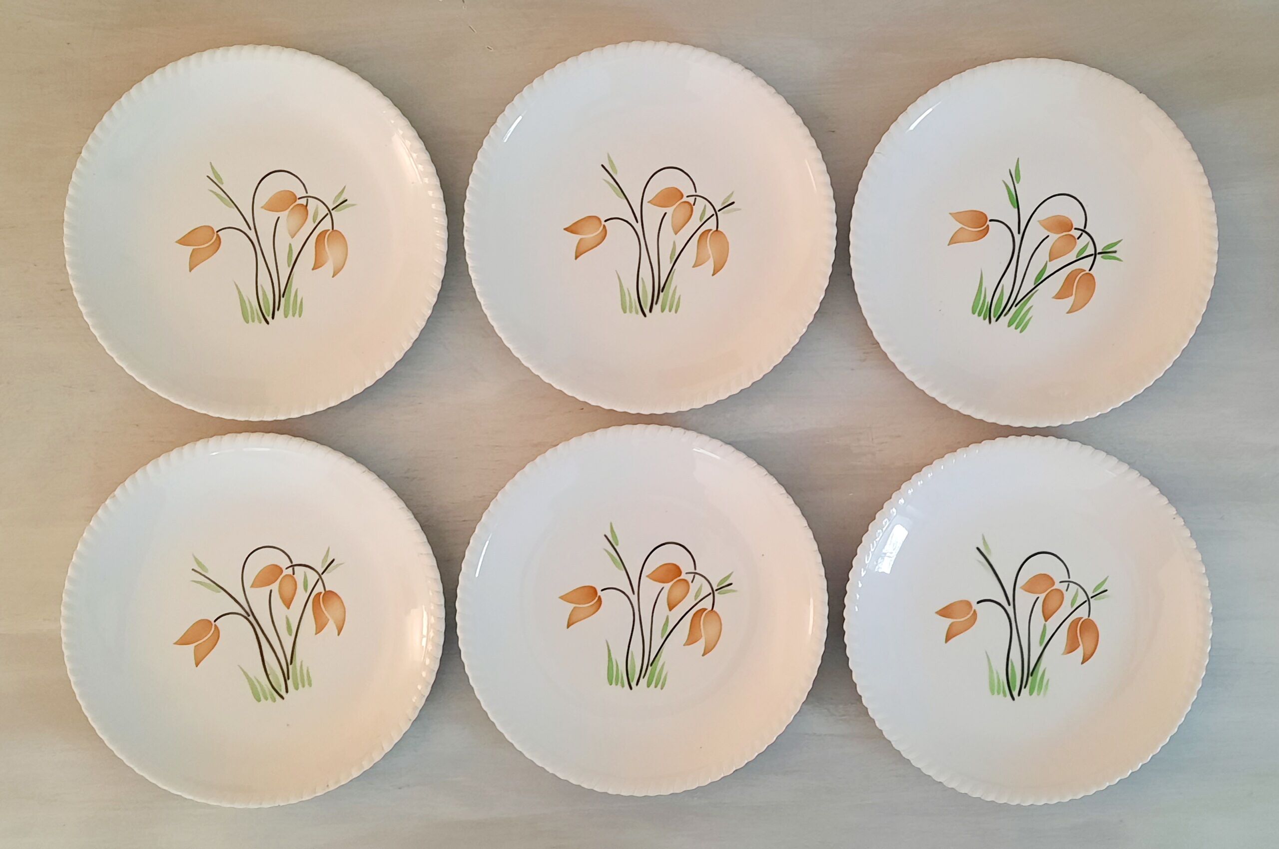 Badonviller Lunéville k&g flat faience plates vintage tulip decor