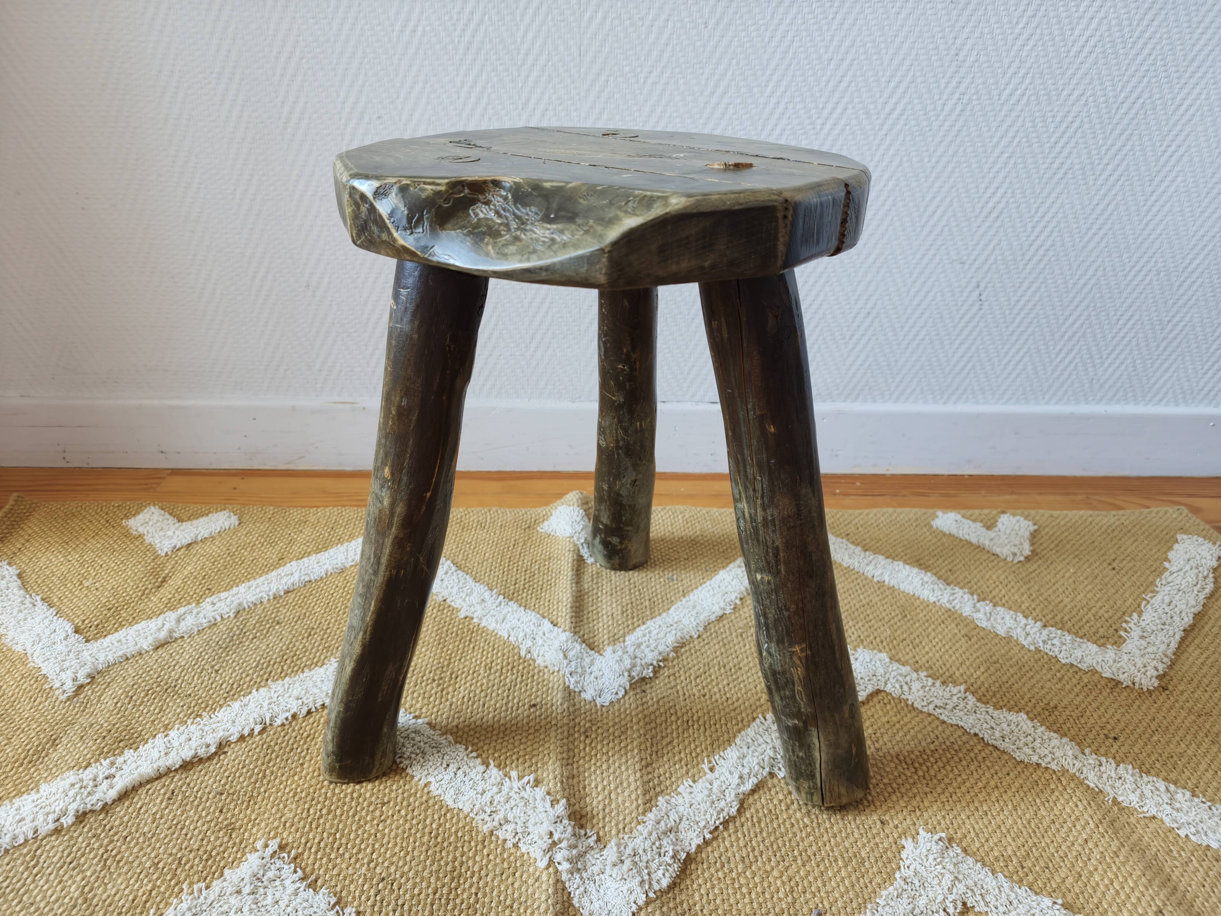 Vintage brutalist Bourguignon tripod stool