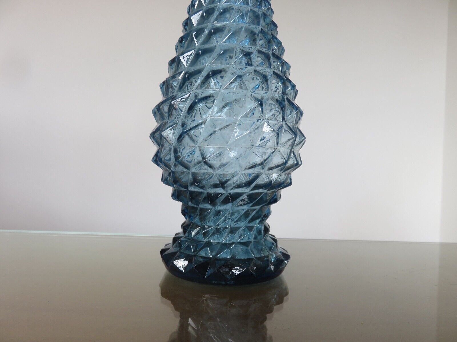 Vase empoli italy verre pointe de diamant bleu années 60 70