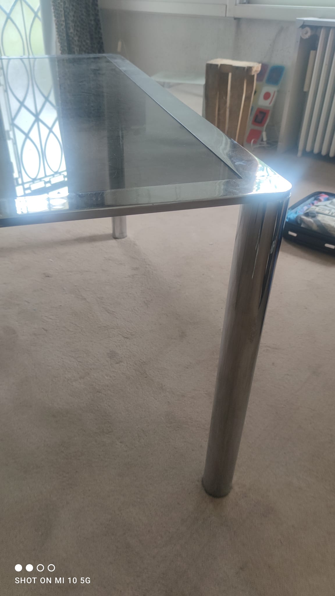 Dining table in chromed steel and smoked glass top, 1969
