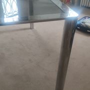 Dining table in chromed steel and smoked glass top, 1969
