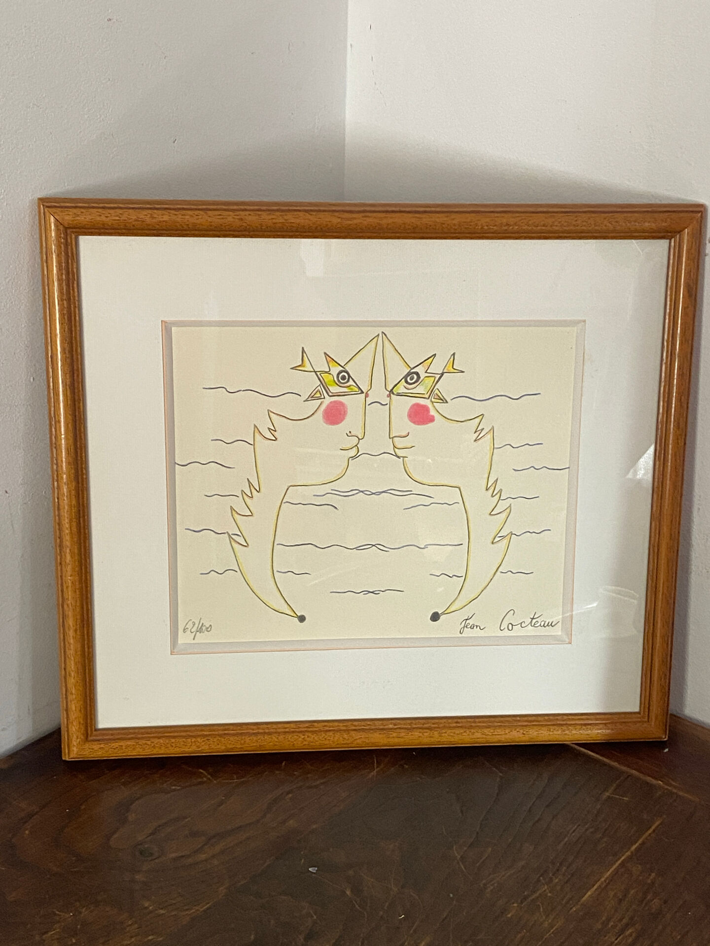 Lithograph, double profiles, Jean Cocteau