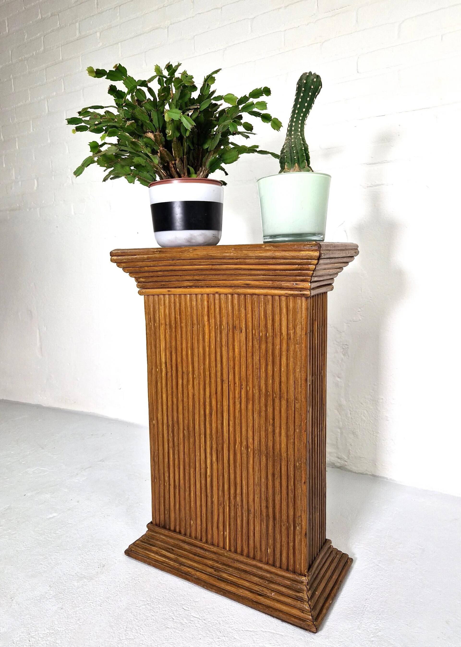 Gabriella Crespi style pencil reed planter stand, 1970s