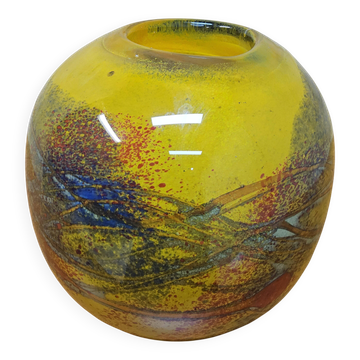 Vase en verre soufflé à la bouche jaune Ioan Nemtoi