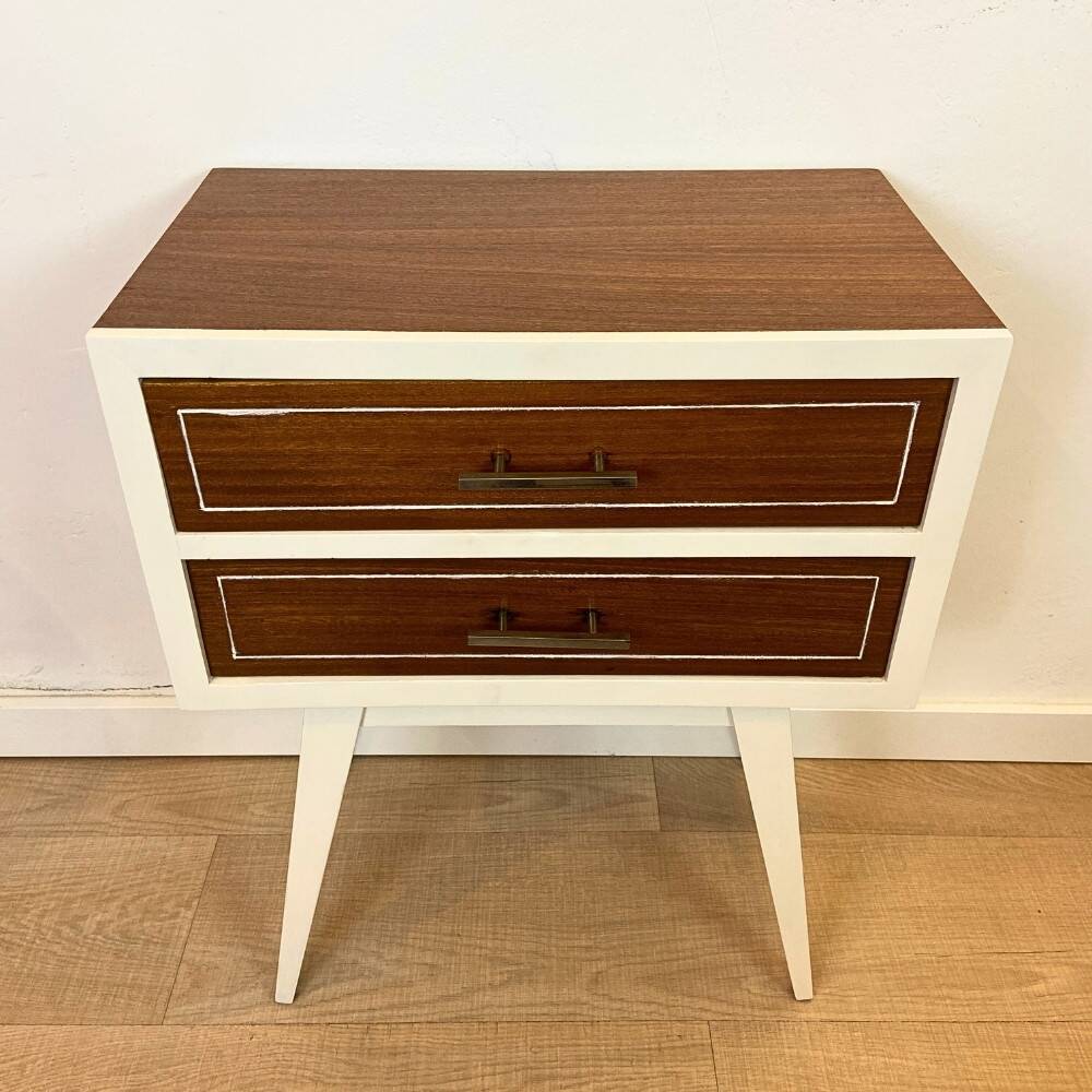 Vintage 1960's Beech and Teak Nightstand