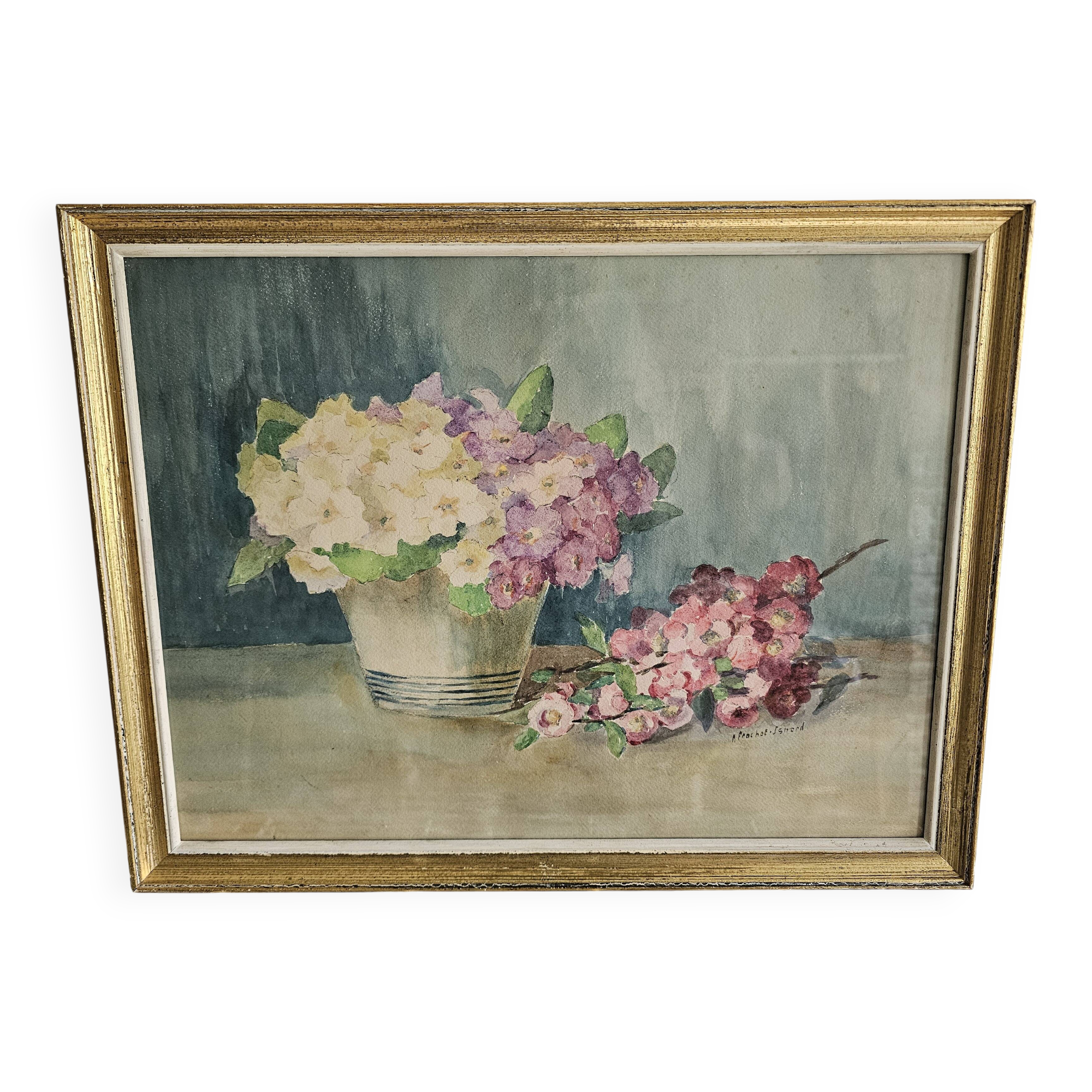 Tableau - Aquarelle Bouquet de fleurs signé Prochot