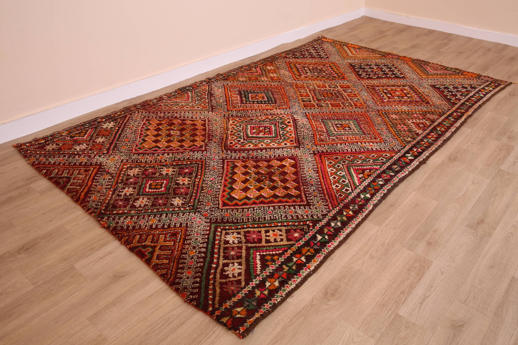 Burgundy Vintage Moroccan Rug 168 x 297 cm, Berber Wool Rug, Handmade Rug