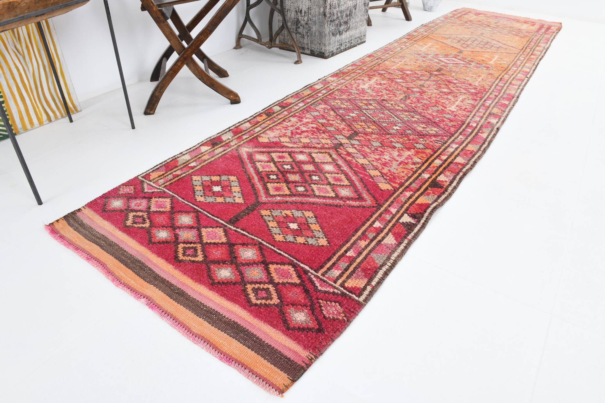 3x12 Red Orange Vintage Runner Rug, 89x373Cm