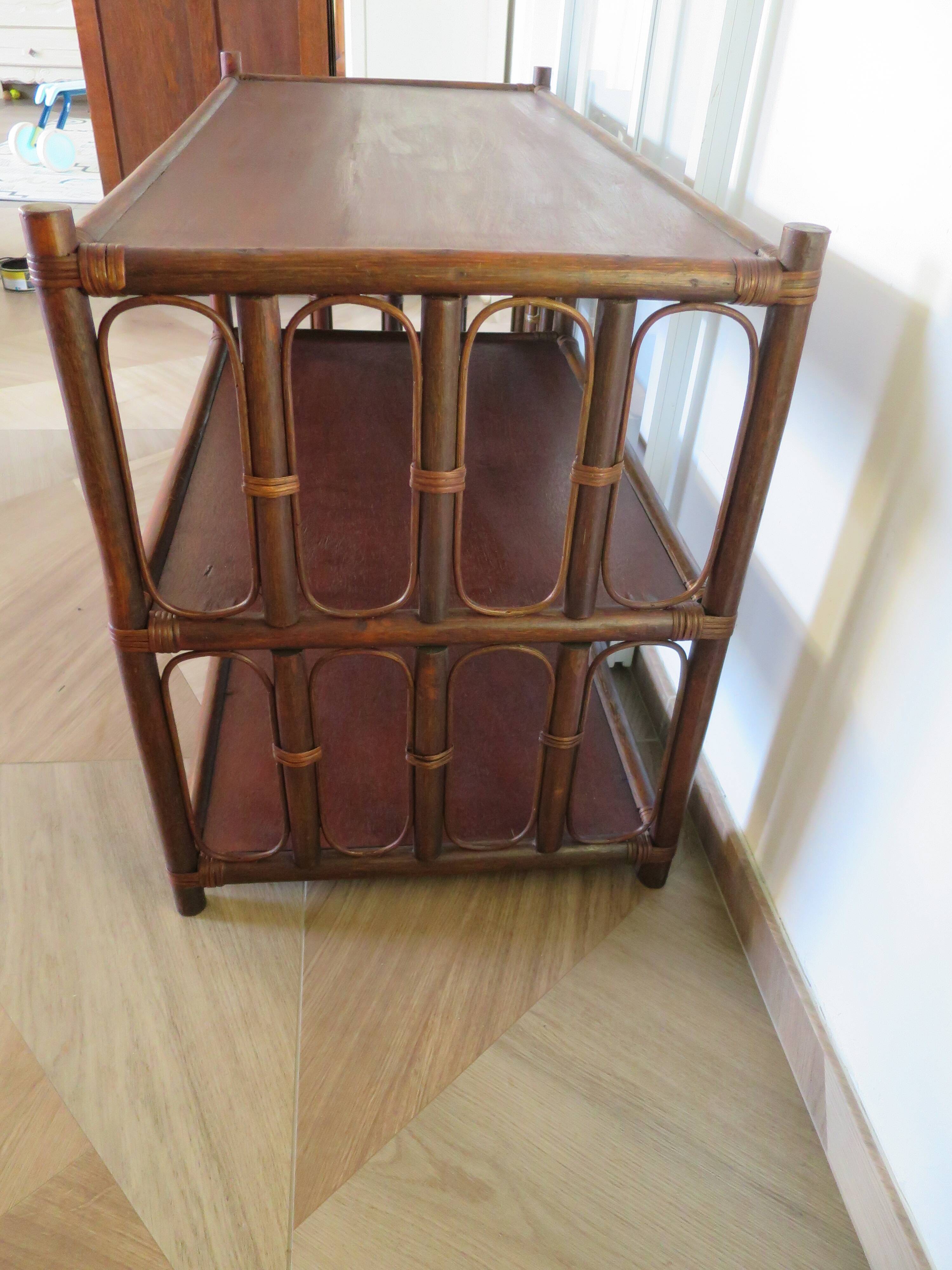 Retro side table - vinyl furniture - rattan and bamboo - 1980s