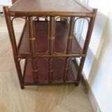 Retro-Side table-vinyl furniture-wood, rattan and bamboo-80s