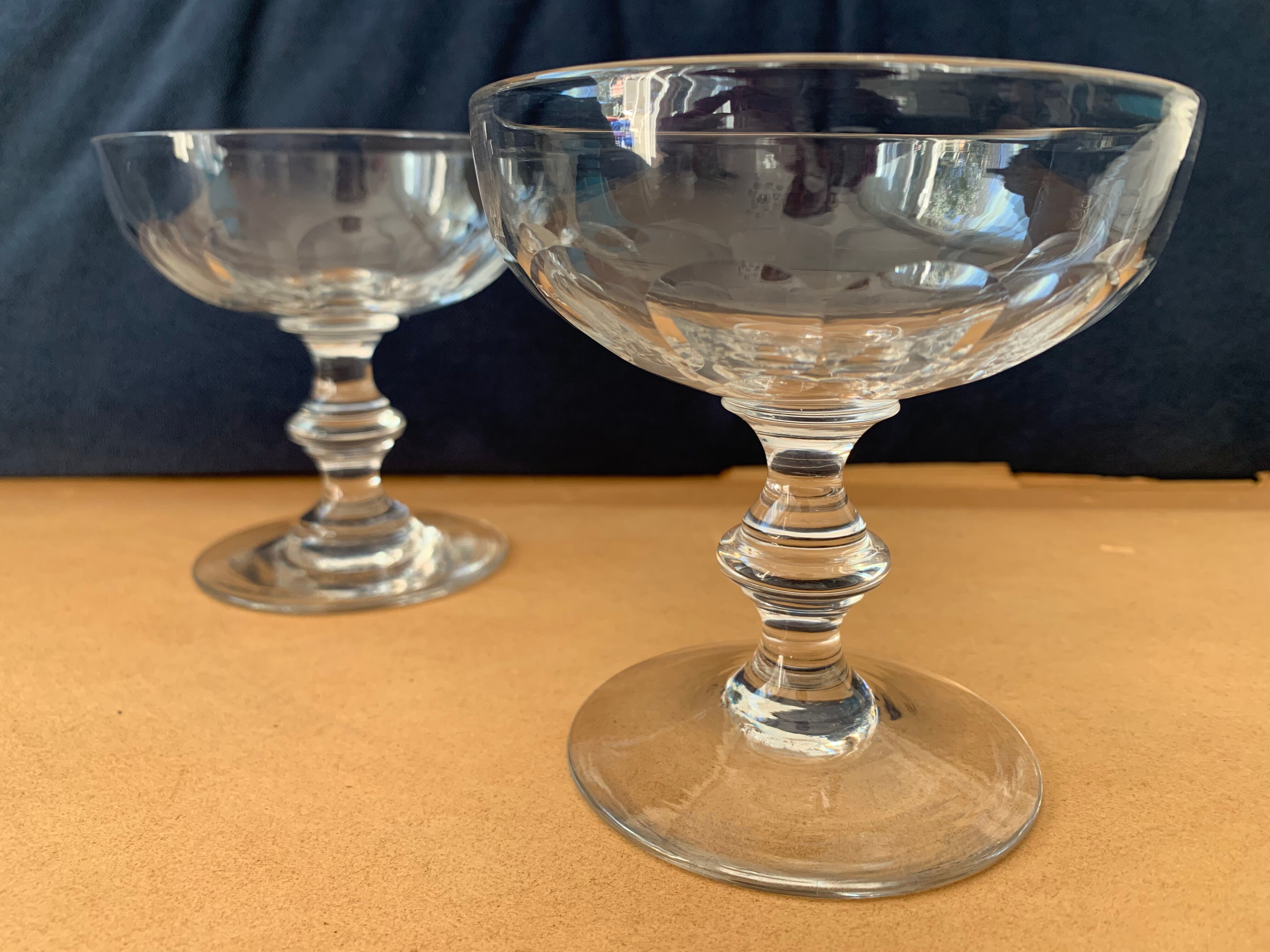 Pair of old crystal champagne glasses