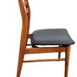 4 Scandinavian Design Chairs in Teak with Black Skai Upholstery 1960