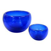 Paire de coupes en verre soufflé bleu cobalt - années 1970