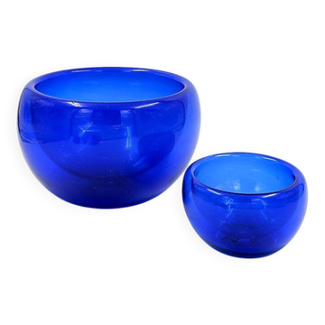 Pair of cobalt blue blown glass cups - 1970s