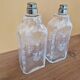 Pair of old engraved and frosted glass bottle vases.